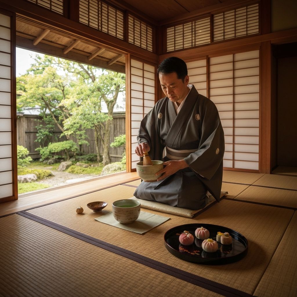 An authentic tea ceremony in a serene traditional Kyoto tea room
